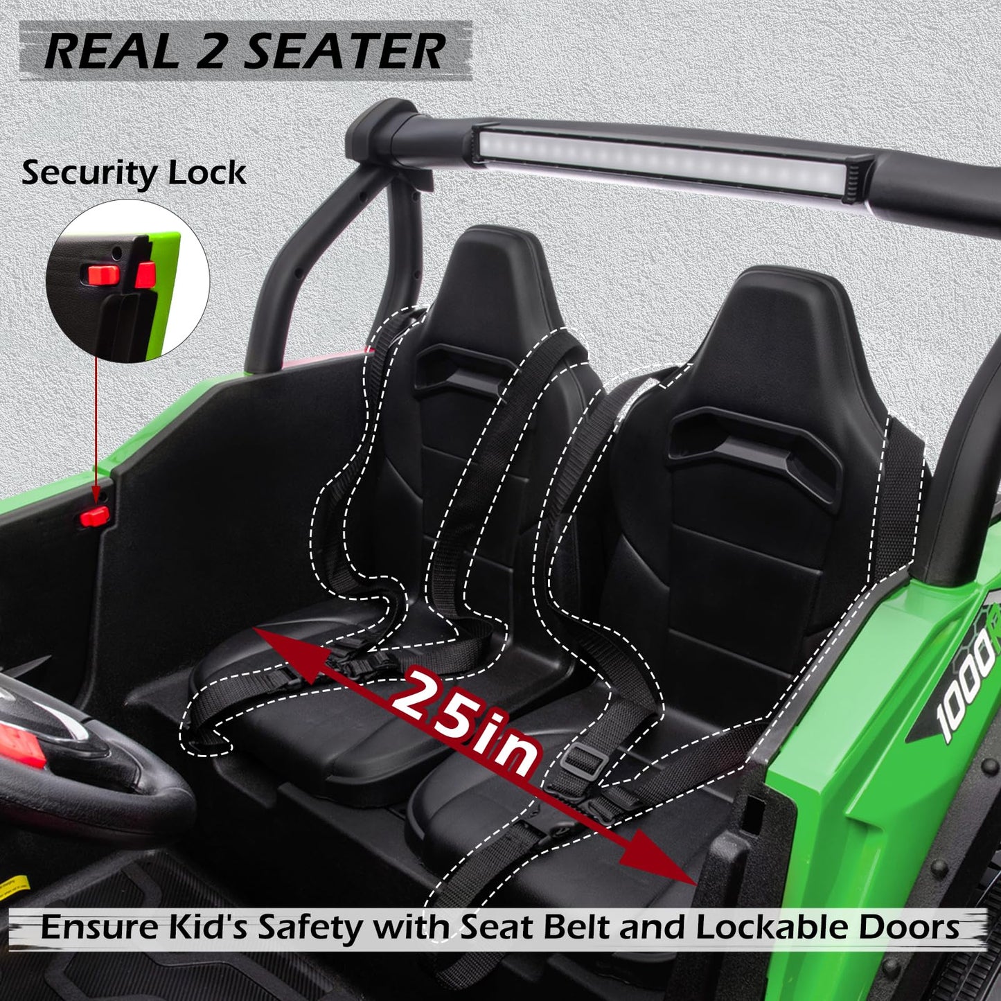 Molachi 4Wd Kid Ride On Car Truck Toy, 2 Adjustable Seater Children Electric Cars, Soft Start 24V Kid Remote Control Vehicles, 3