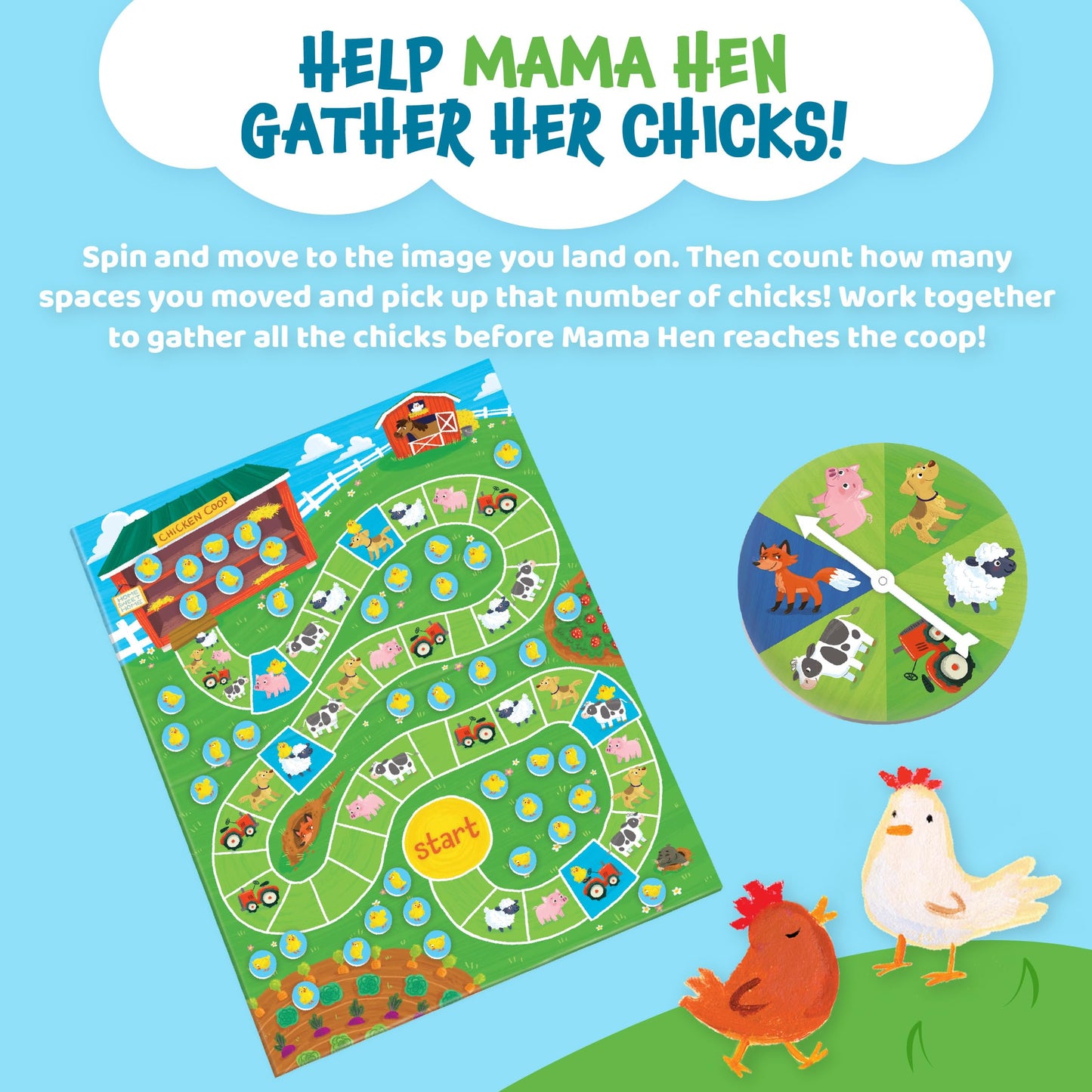 Peaceable Kingdom Count Your Chickens Cooperative Game for Kids Ages 3+, Cardboard, Multi-Color, Model GM108