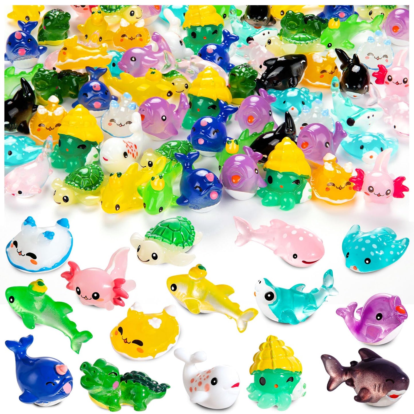 FFNIU 60Pcs Mini Resin Animals - Ocean Themed Figures for Fish Tank, Micro Landscape Aquarium, Birthday and Sea Animals Themed P