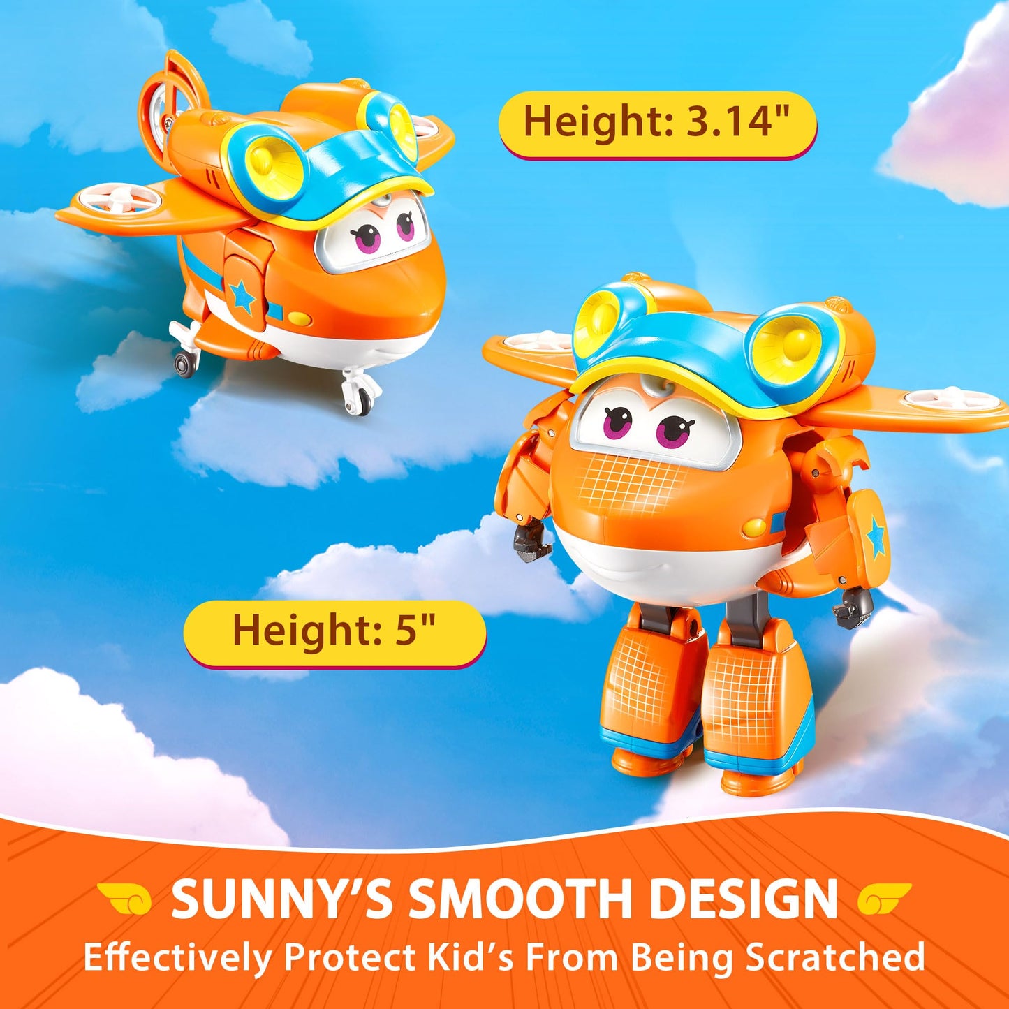 Super Wings 5' Transforming Sunny, Airplane Toys Vehicle Action Figure, Season 5 Plane To Robot In 10 Steps, Birthday Gifts For 3 4 5 Year Old Boys Girls Preschool Kids, Orange