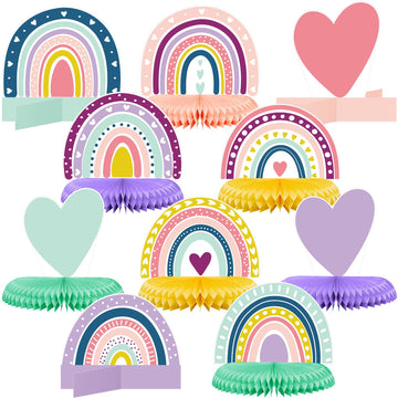 10 Pcs Rainbow Honeycomb Centerpiece Birthday Table Decorations Supplies Pastel Birthday Table Sign Boho Centerpieces Decor Hear