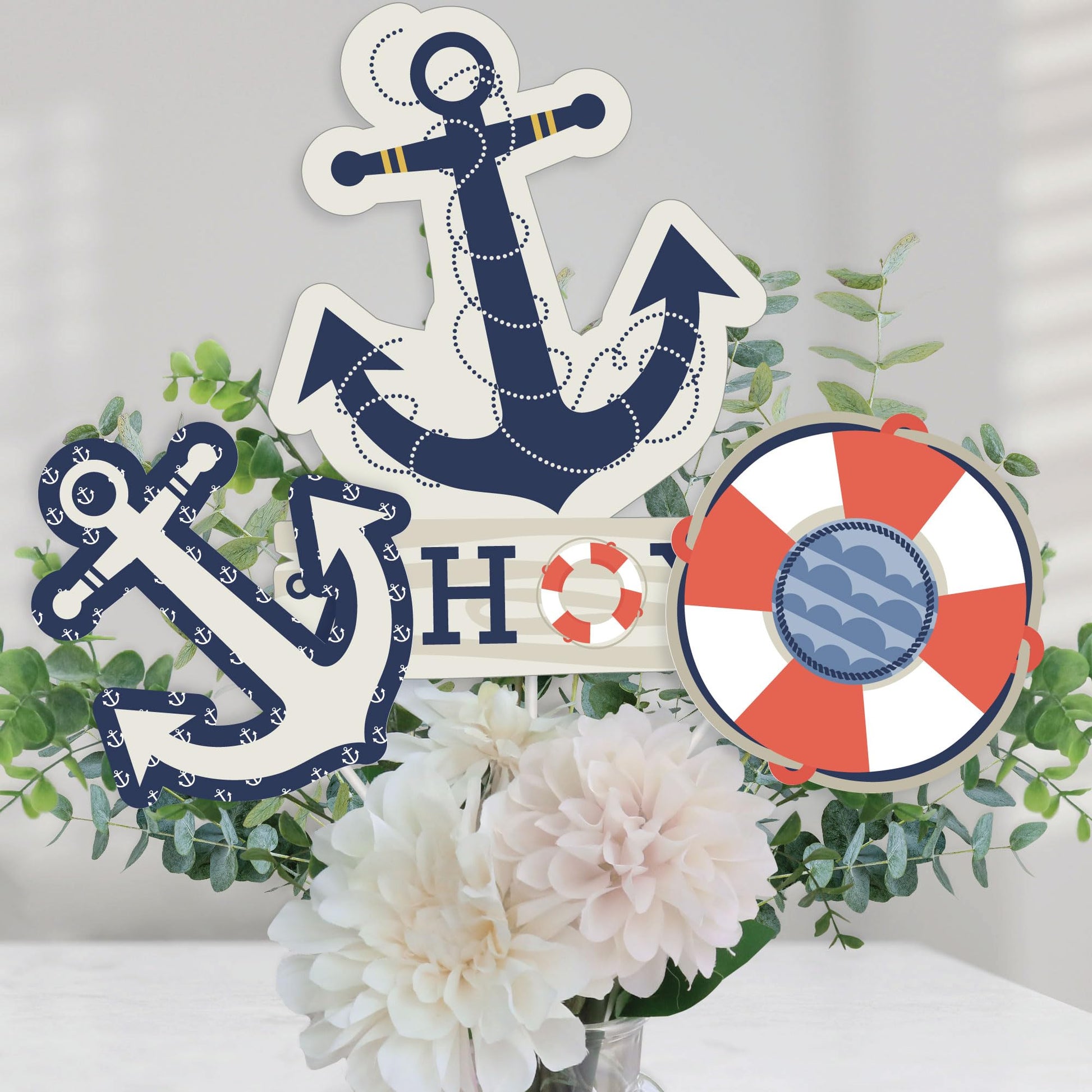 Big Dot of Happiness Ahoy  Nautical  Baby Shower or Birthday Party Centerpiece Sticks  Table Toppers  Set of 15