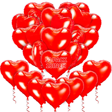 Red Heart Balloons- 50Pcs 18Inch Foil Heart Balloon, Valentine Day Balloons, Room Decorations Kit Party Props Decor Love Balloons Red Valentines Day Heart Balloons