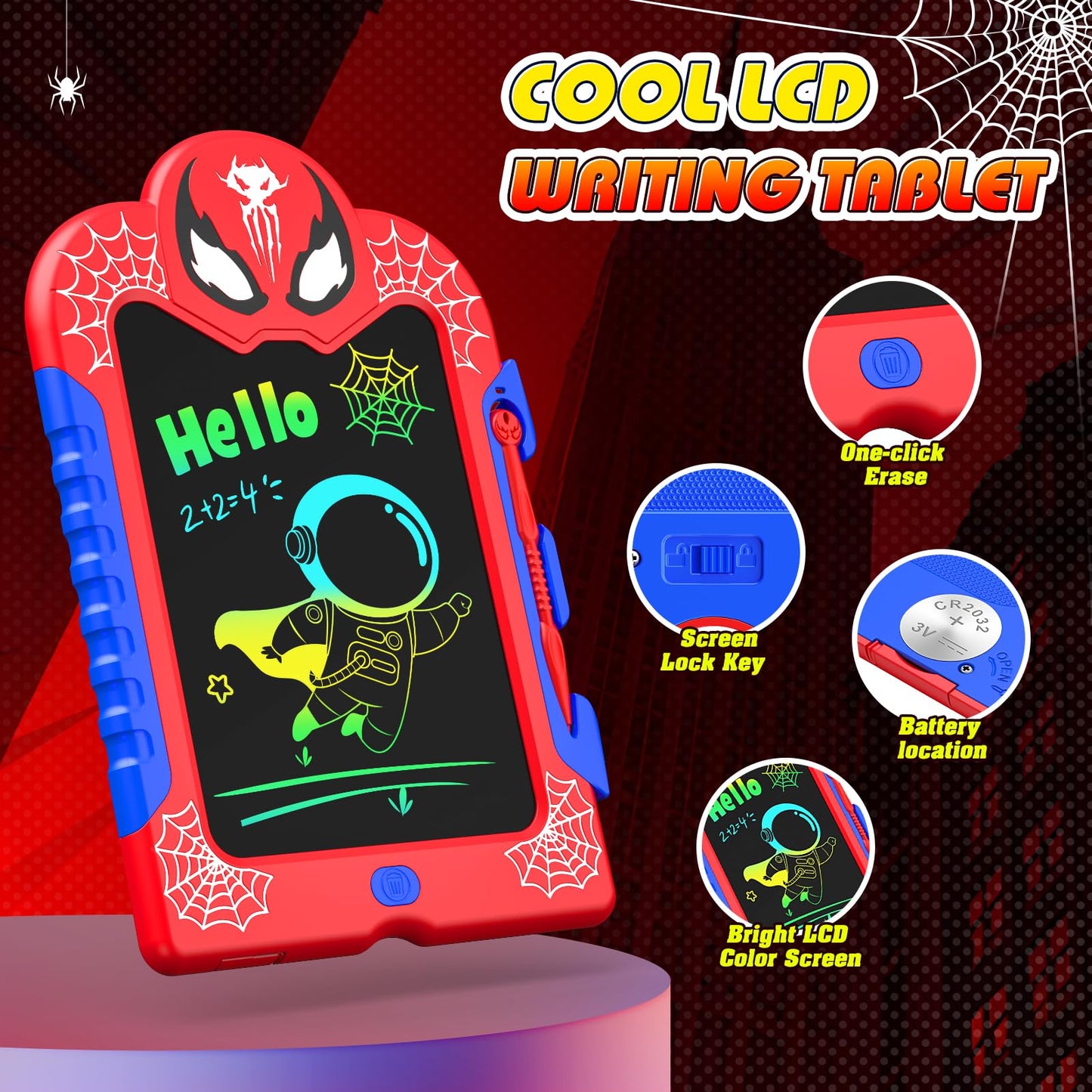 LCD Writing Tablet for Kids: Spidolapse Colorful Doodle Board & Drawing Pad Toys for 3 4 5 6 7 8 Year Old Boys Girls Toddler Eas