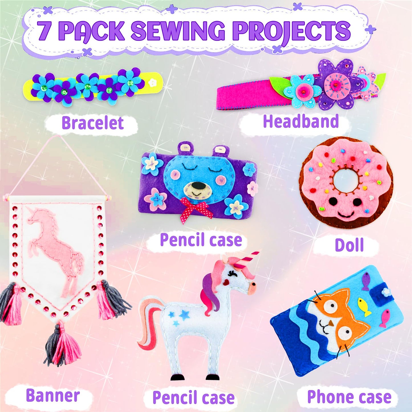 Hkkyo Sewing Kit For Kids Ages 8-12, Kids Sewing Kit, Felt Sewing For Kids, Learn To Sew Craft Kit For Beginners, Diy For Girls