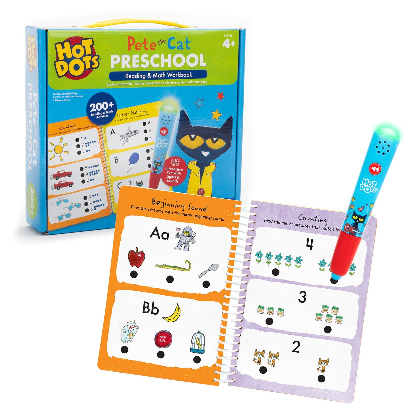 Educational Insights Hot Dots Pete The Cat - Preschool Reading & Math, Medium, Multi, Model 2455, Plastic
