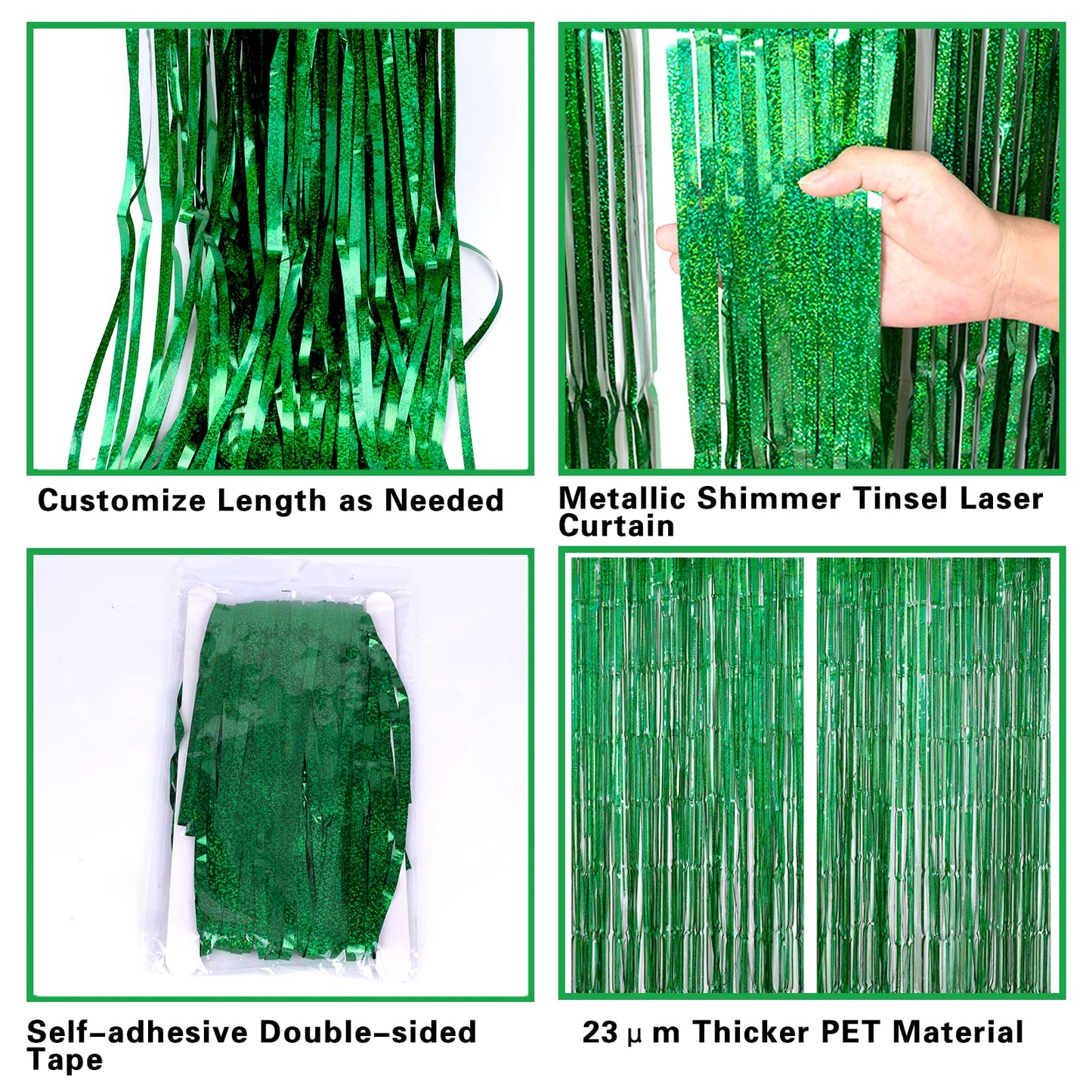 2 Pack 3.2ft x 8.2ft Green Foil Fringe Curtain, Metallic Tinsel Foil Fringe Rain Curtain Streamers Photo Backdrop for St Patrick