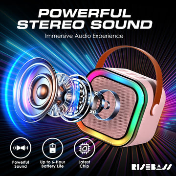 Risebass Mini Karaoke Machine For Kids Adults, Portable Bluetooth Speaker With 2 Wireless Microphones,Toys Birthday Gifts For Gi