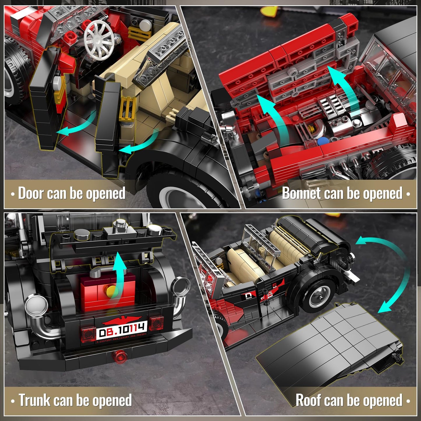 Mould King 10114 Classic Car Building Blocks Model  1308 Pieces Vintage Car Model Toy  Creative Idea Vehicle Collectible for Kids/mature-themed