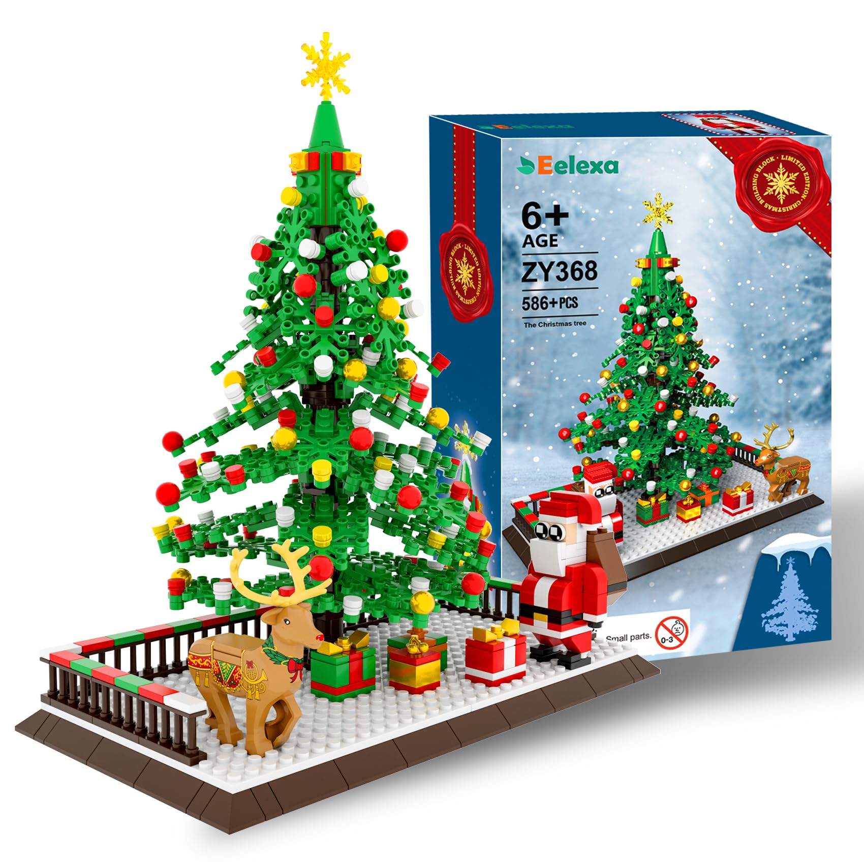 Eelexa Christmas Tree Building Block: Festive Figures Building Set with Santa Claus  586 PCS for 6+ Ages Kids  Boys  Girls  mature-themed