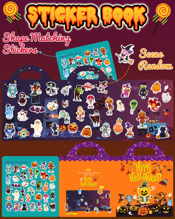 Benresive Reusable Sticker Books For Kids 2-4, Sticker Books For Toddlers 1-3, Toddler Sticker Book Age 2-4, Toddler Travel Toys Activities Crafts Gifts - Halloween Sticker Book