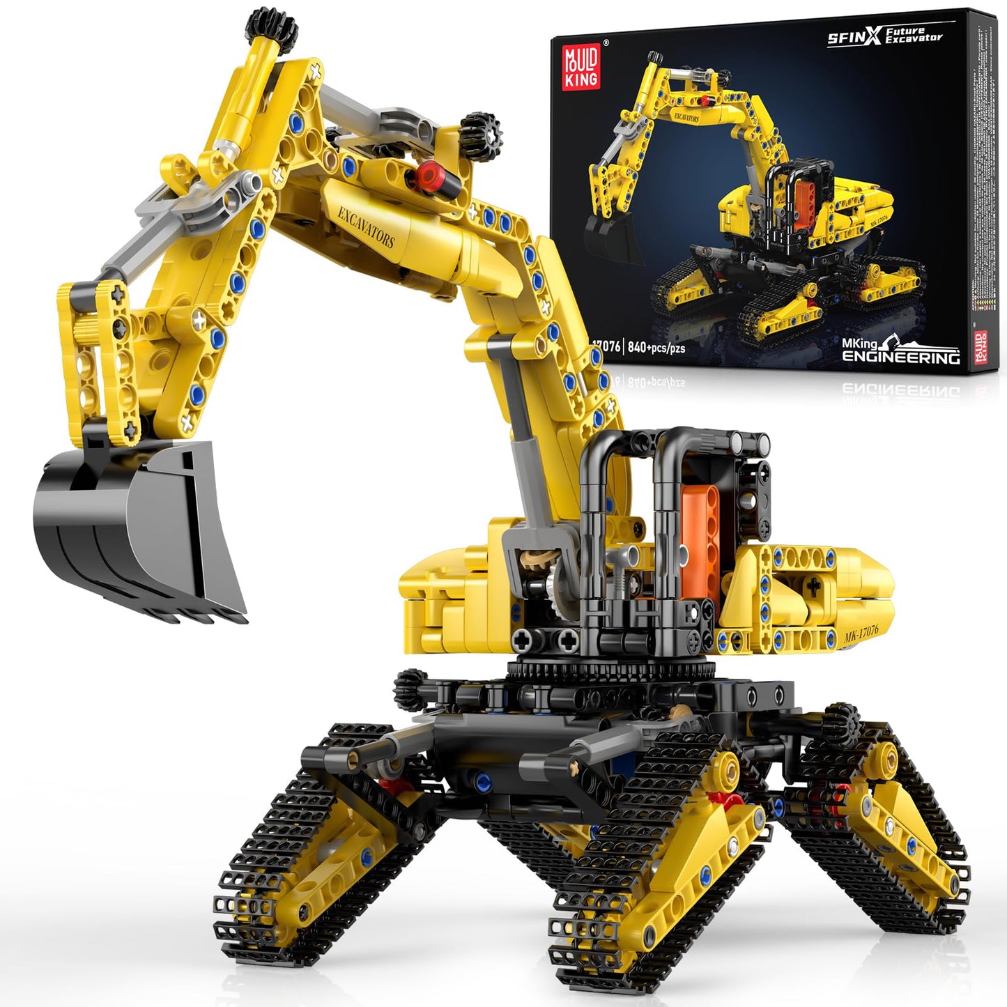 Mould King Crawler Excavator Building Sets, 17076 Engineering Excavator Kits, MOC Model Toys Birthday Gifts for Adults and Teens