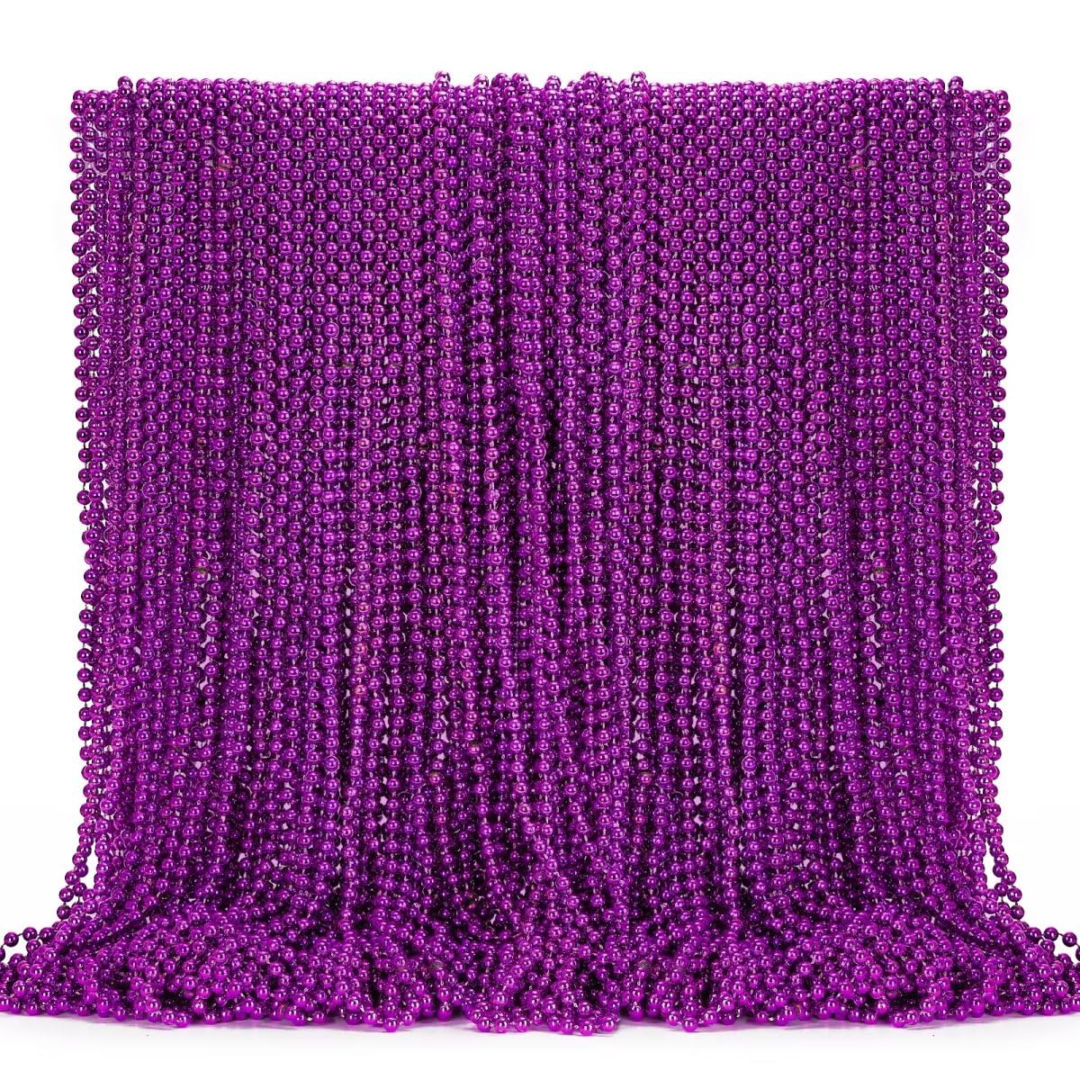 144PCS Mardi Gras Beads, Purple Bead Necklace Party Favors, 33'' Beaded Necklace Costume Bulk, Festival Parade Throw Accessories