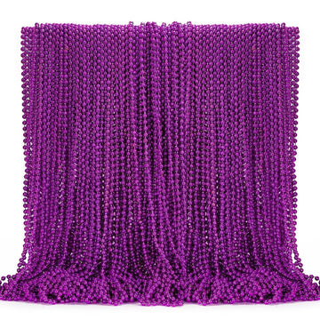 144PCS Mardi Gras Beads, Purple Bead Necklace Party Favors, 33'' Beaded Necklace Costume Bulk, Festival Parade Throw Accessories