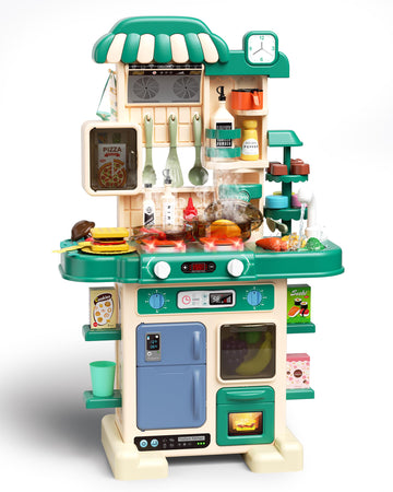 49Pcs Kitchen Playset for Boys & Girls, Kid Play Kitchen with Realistic Lights & Sounds, Spray Sink Toy Kitchen Accessories, Pre