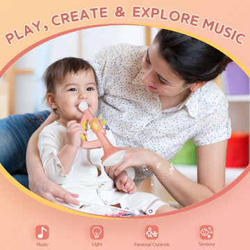 Contixo Kt2 Toddler Music Toys - Little Trumpet Toy,Baby Educational Toys, Kids Musical Instruments For Practice, Mini Trumpet With Light Effects, Adjustable Volume, Multiple Rhythms, Pink