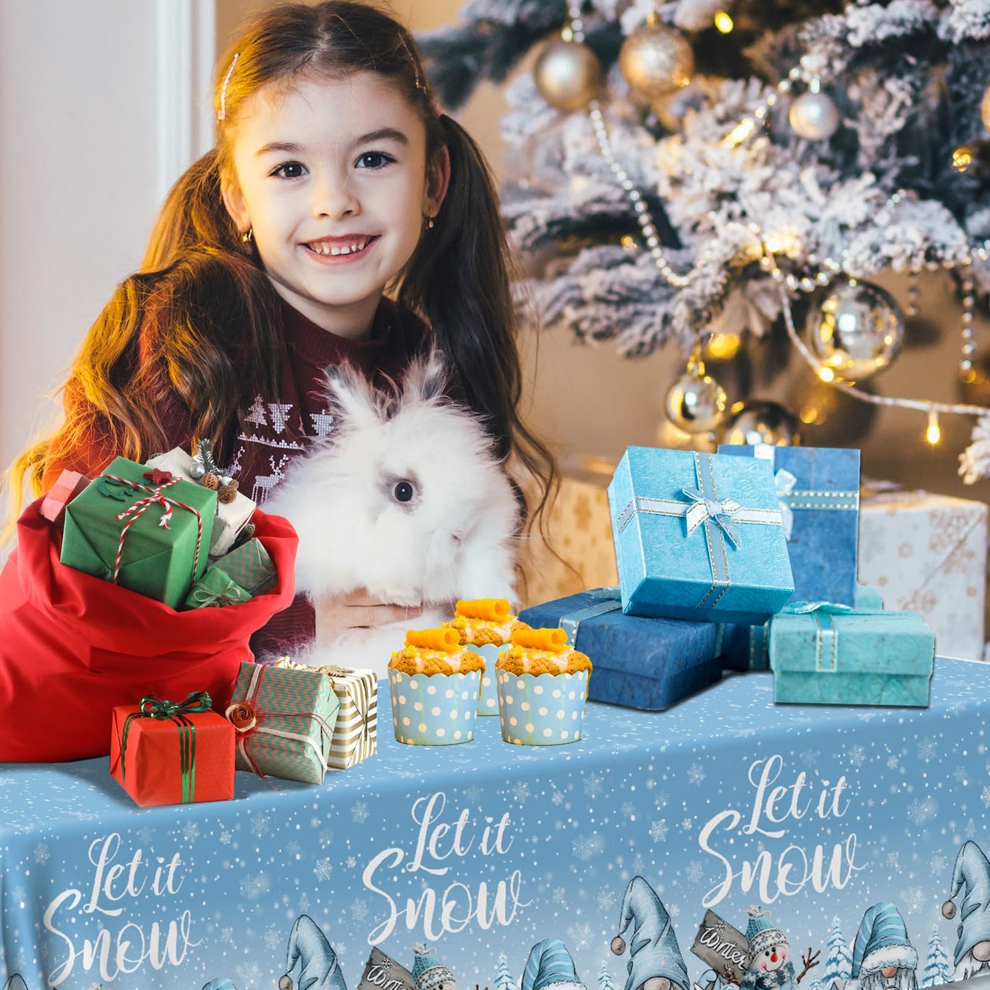 3Pcs Winter Gnome Tablecloth, Christmas Snowflake Tablecloth, Let It Snow Rectangle Winter Wonderland Tablecloth For Winter Holi