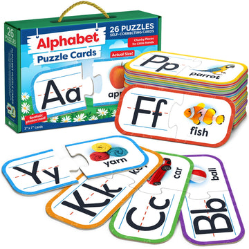 Momo & Nashi Alphabet Puzzle Games - 26 Self-Correcting ABC Matching Game for Toddlers, Cardstock, Abc Puzzle Design