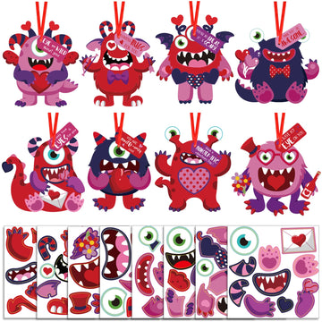 64 Sets Valentines Day Crafts Kits for Kids, Valentines Day DIY Monster Cards for Kids, Valentines Paper Craft Hanging Ornamen