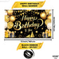 Katchon, Large Black And Gold Happy Birthday Banner - 72X44 Inch | Black And Gold Birthday Decorations For Men | Happy Birthday Backdrop, Happy Birthday Sign | Black And Gold Birthday Banner For Men