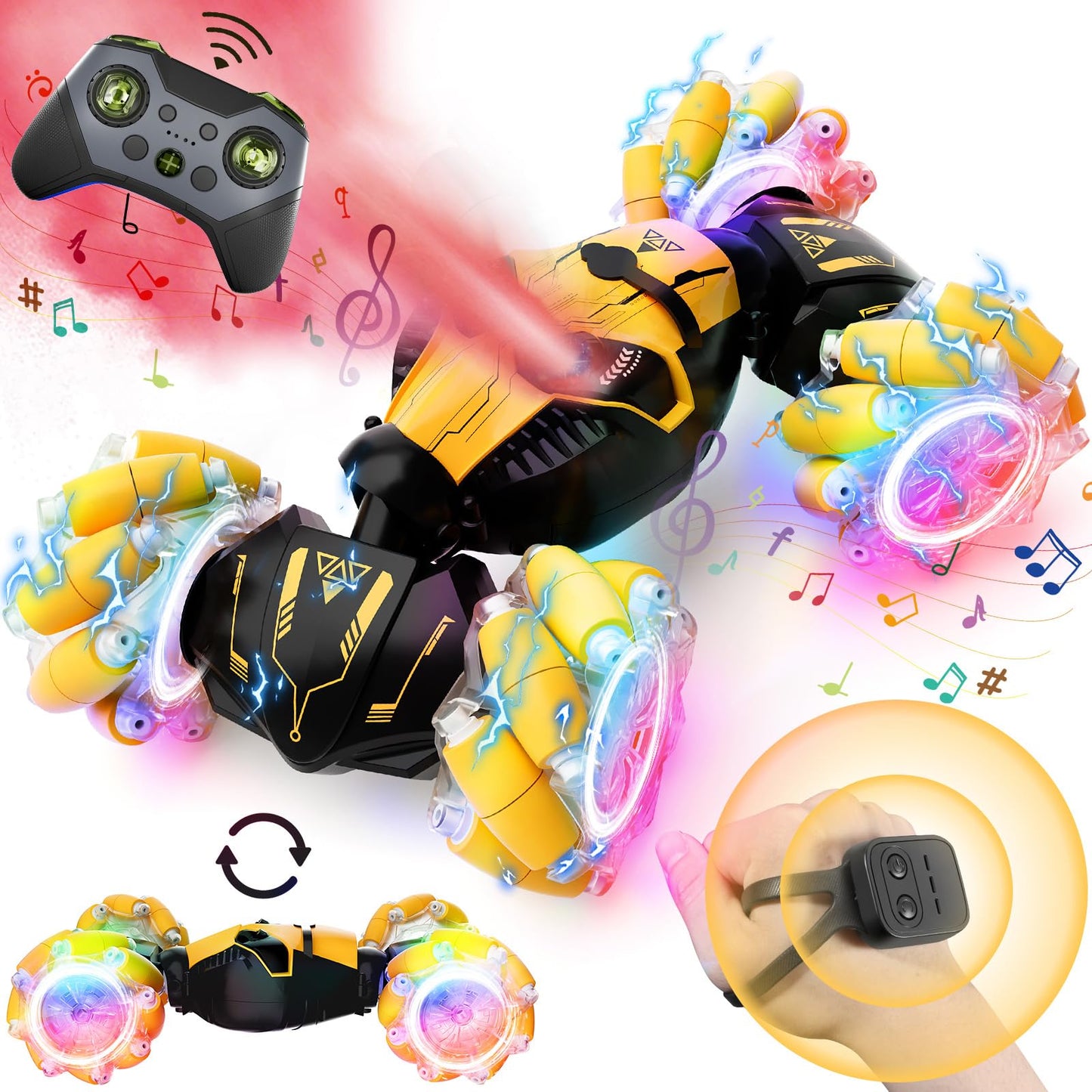 Remote Control Car for Boys 8-12, 4WD Gesture Sensing RC Stunt Car 2.4Ghz with Lights Music Sprayer RC Cars for Boys Age 4-7 8-1
