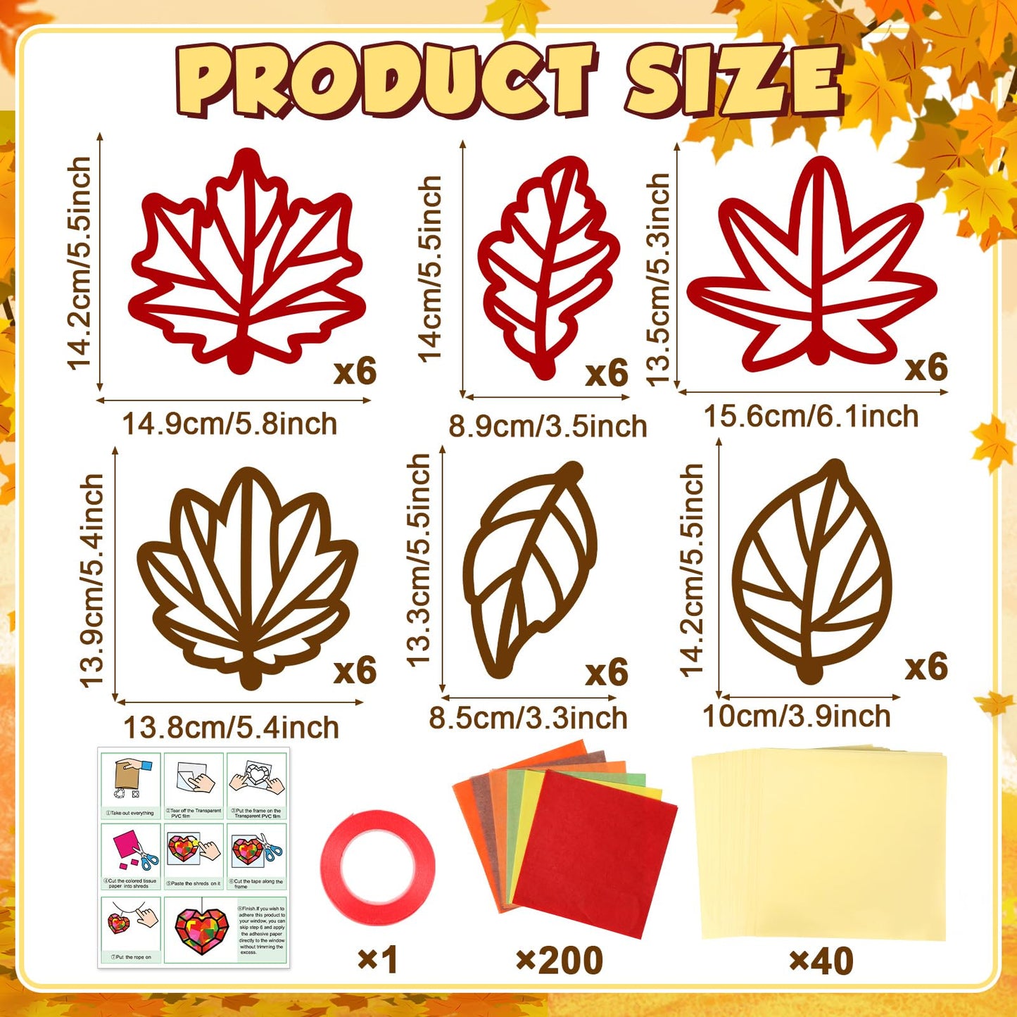 36 Set Fall Maple Leaves Suncatchers Crafts for Kids DIY Autumn Window Tissue Paper Crafts Kit Thanksgiving Maple Hanging Decor