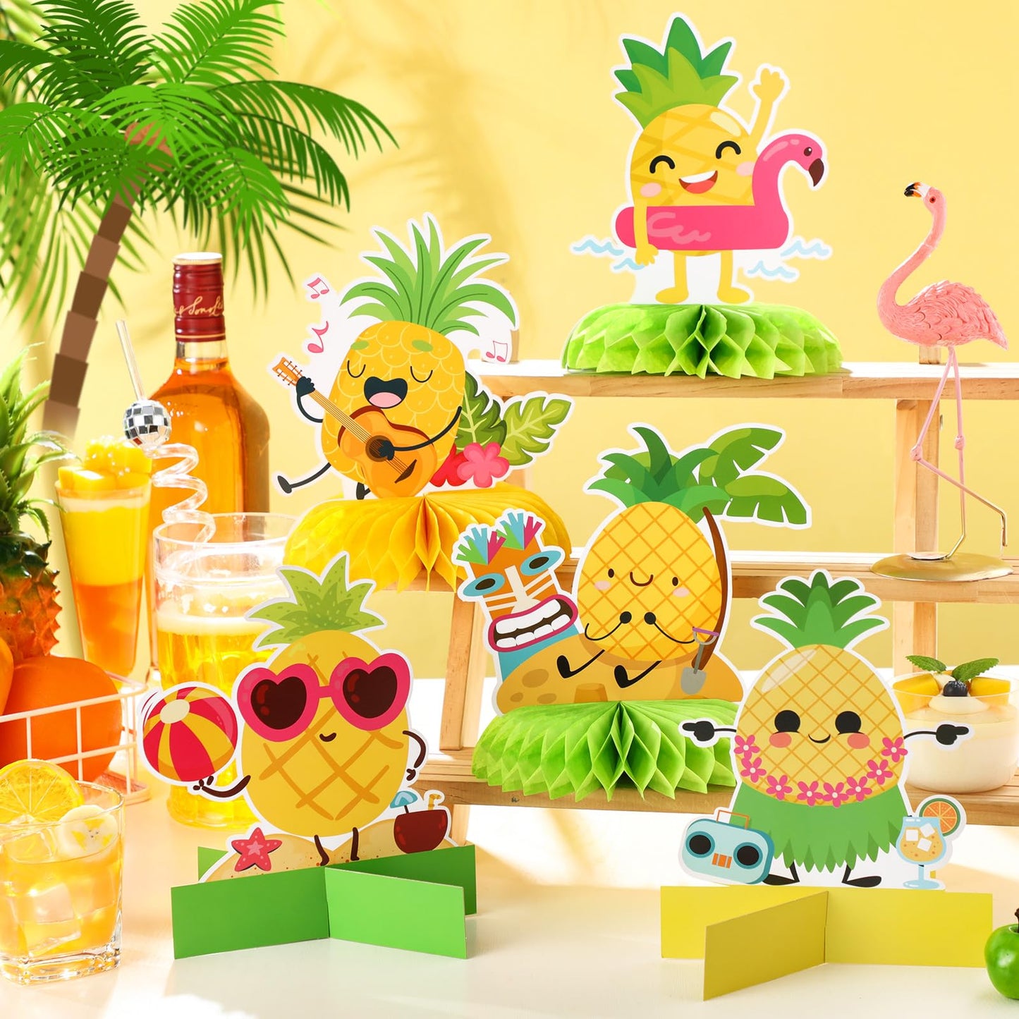 Weekgrat 12 Pcs Pineapple Honeycomb Centerpieces Decorations Tropical Fruit Table Sign Summer Aloha Luau Beach Hawaii Pineapple