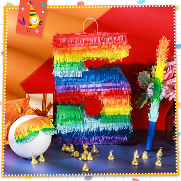 Rainbow Number Piñata Multicolor Number Piñata Small Kids Birthday Party Piñata With Blindfold Stick And Confetti Small Piñata For Birthday Anniversary Cinco De Mayo Fiesta Party Decor(Number 5)