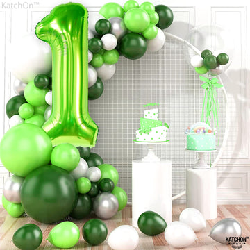 Katchon, Green One Balloon For First Birthday - 40 Inch | Green Number 1 Balloon For First Birthday | Wild One Balloons For Boys | Number 1 Balloons For Dinosaur Birthday Party Supplies 1 Year Old