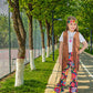 Xonyicos 8 Pcs Girls Kids 60S 70S Hippie Costume Disco Outfits Fringe Vest Boho Bell Bottoms Hippie Outfits Accessories Set (Flo