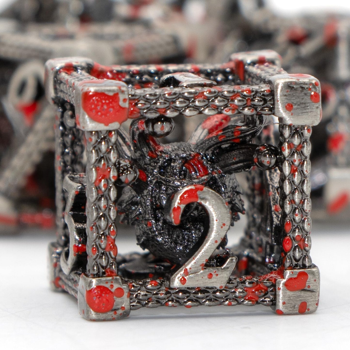 Metal Dice Set D&D, HNCCESG 7 PCS Hollow Beholder DND Dice Set for Dungeons and Dragon for RPG and Tabletop Games (Eye-SilverBlo