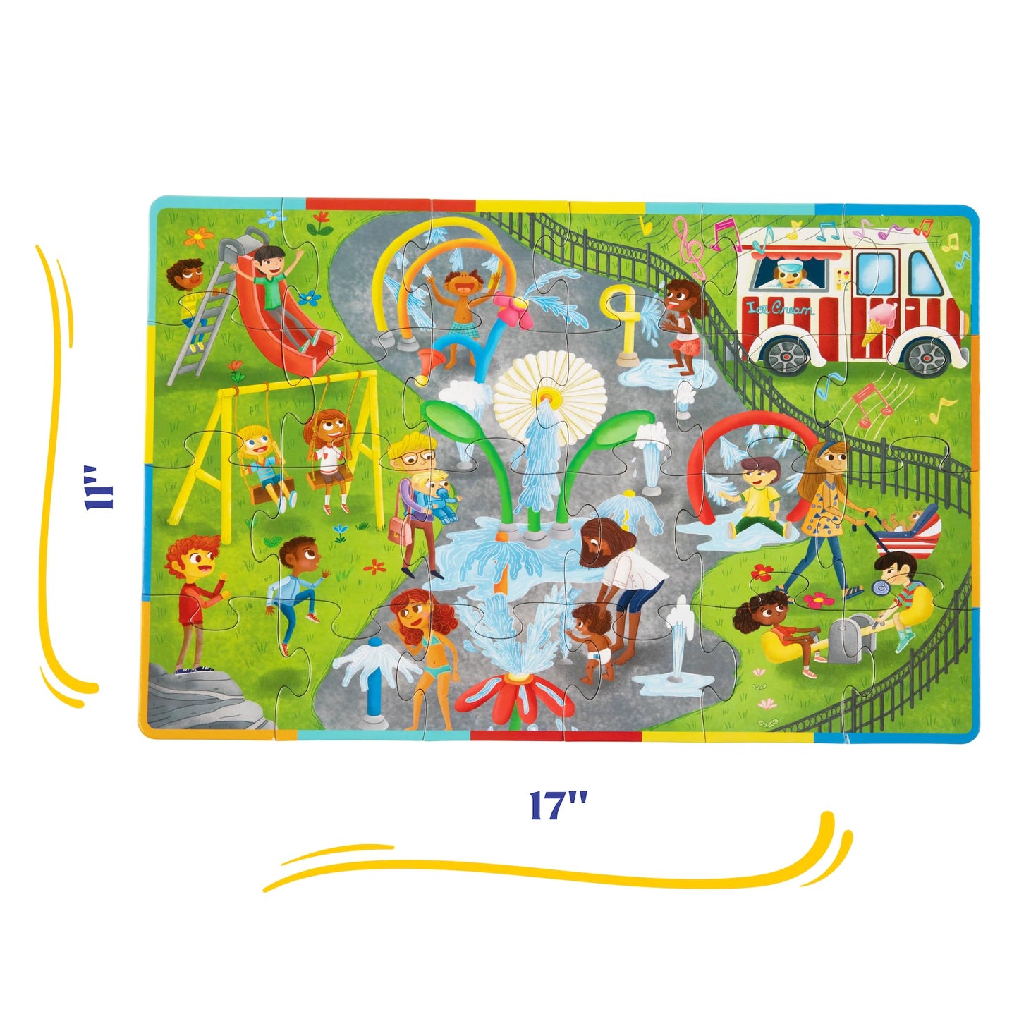Upbounders Splash Parks And Ice Cream Cones - Double-Sided 24 Piece Kids Puzzle - Colorful Preschool Puzzle For Toddlers Ages 3+ (Multicultural)