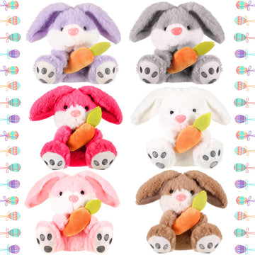 Simgoing 6 Pack Easter Plush Bunny 5.3 Inch Easter Stuffed Sitting Lop Eared Rabbit with Carrot Soft Lovely for Kids Baby Boys G
