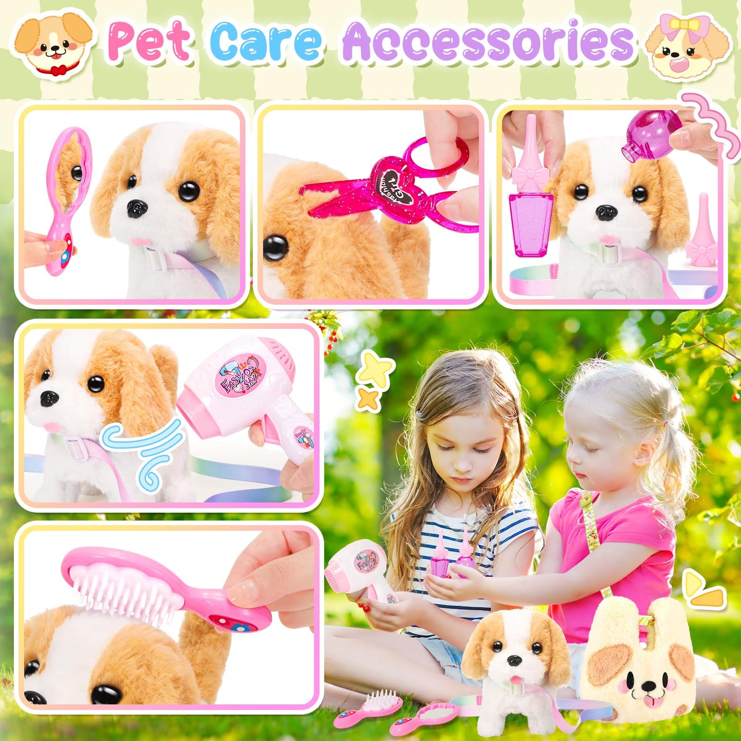 Ninaor Plush Dog Toys For Kids With Crossbody Bags, Puppy Robot Dog With Leash Walking Barking Tail Wagging, Pretend Play Pet Ca