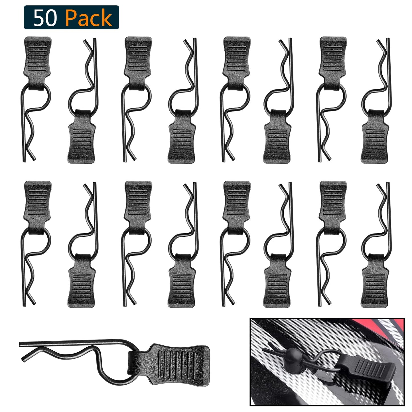50 Pieces HobbyPark Universal RC Body Clips with Pull Tabs Car Clips R Clips for All 1/10 1/12 Scale Redcat HPI Himoto HSP Excee