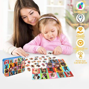 Lelemon Puzzles For Kids Ages 4-6,Dog Puzzle 100 Piece Puzzles For Kids Ages 4-8 In A Metal Box, Educational Kids Puzzles Jigsaw Puzzles 100 Piece Puzzle Games Puzzle Toys For Girls And Boys