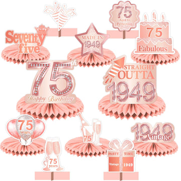 Happy 75th Birthday Rose Gold Table Honeycomb Centerpieces Balloons Theme Decor Table Decorations Table Toppers for Girls Women 