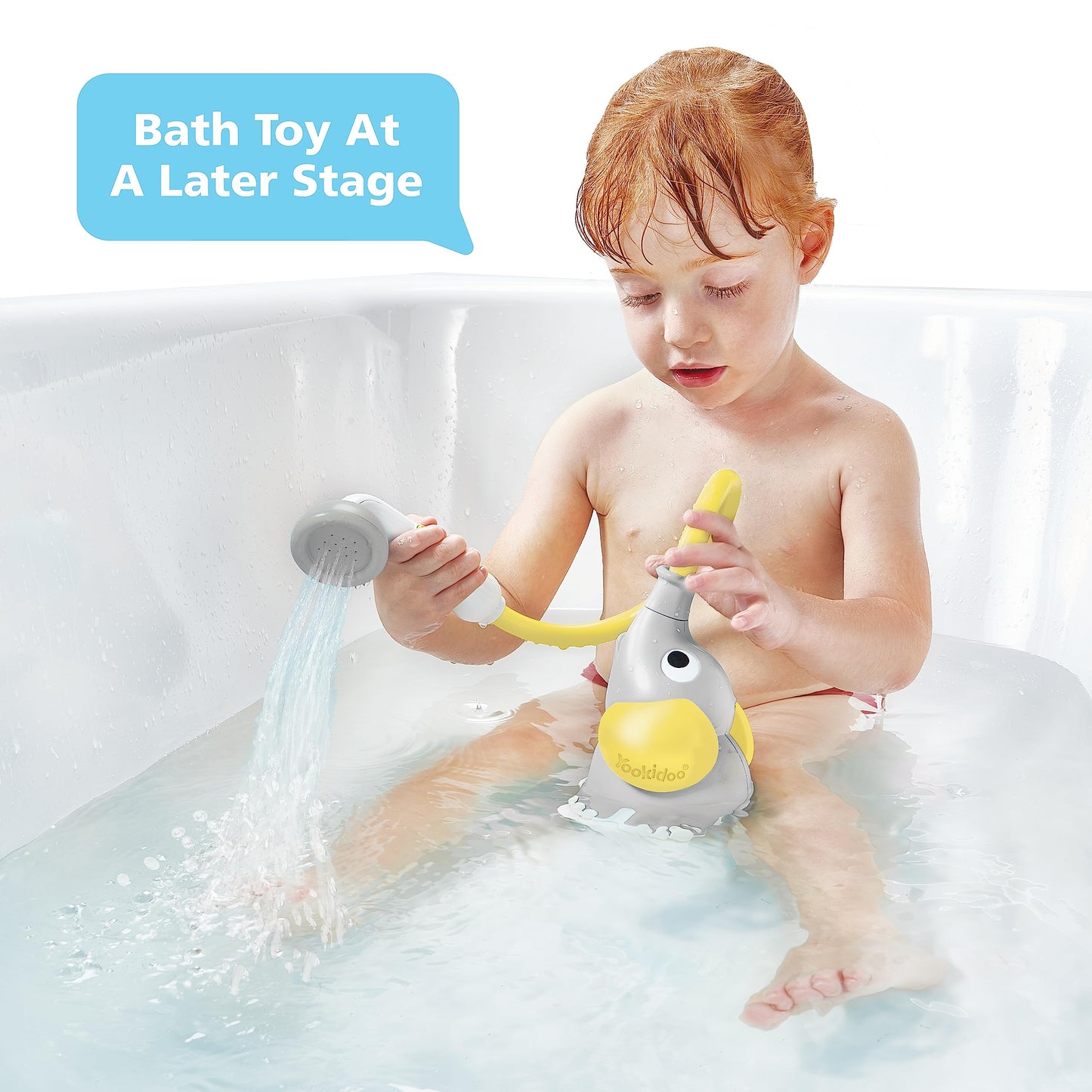 Yookidoo Baby Bath Shower Head - Water Pump With Trunk Spout Rinser - Control Water Flow From 2 Elephant Trunk Knobs For Maximum Fun In Tub Or Sink For Newborn Babies(Yellow)