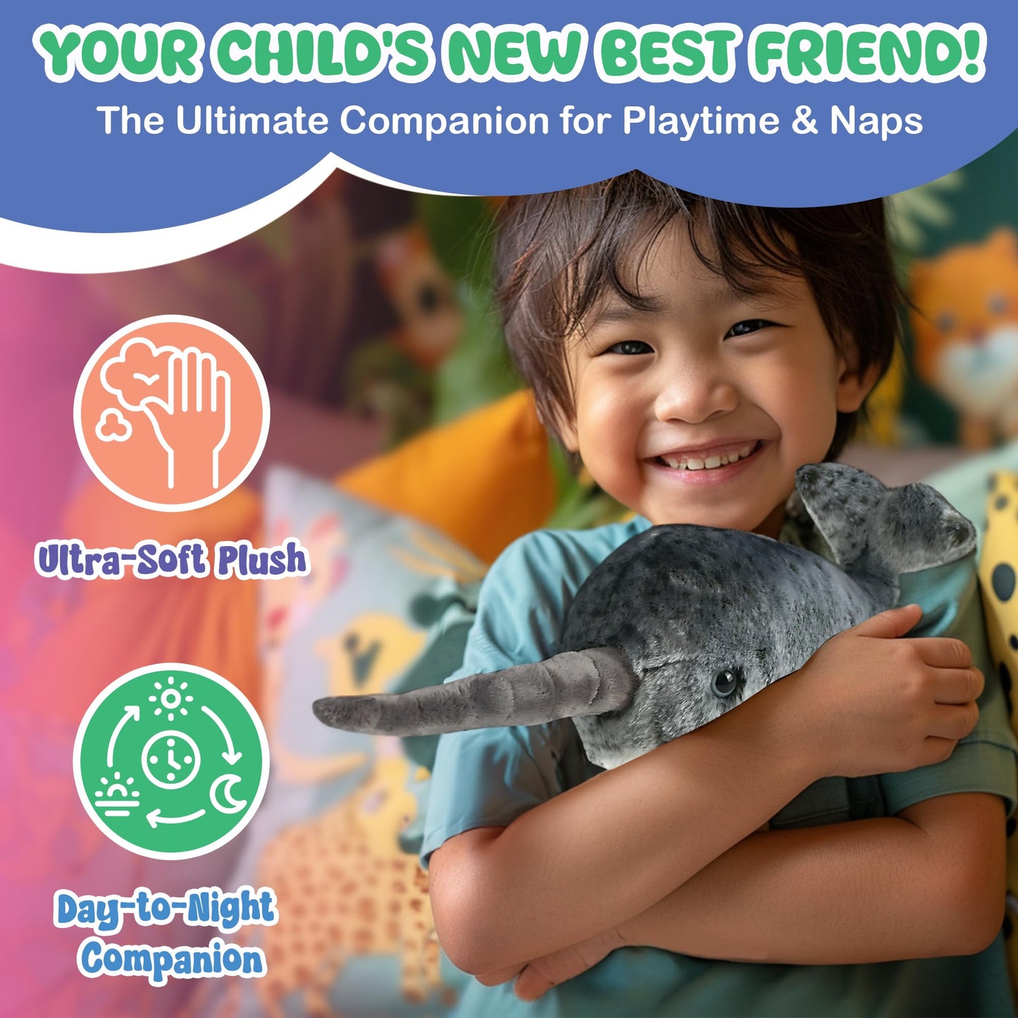 Forest & Twelfth 12'' Stuffed Narwhal Plush, Heirloom Collection Stuffed Animal, Premium Materials, Best Gift For Kids Age 3+, N