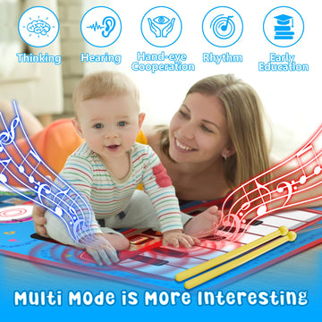 2-In-1 Musical Mat Toys For 1 Year Old Boy, Piano Keyboard & Drum Set With 2 Drum Sticks, Early Educational Musical Learning Toy