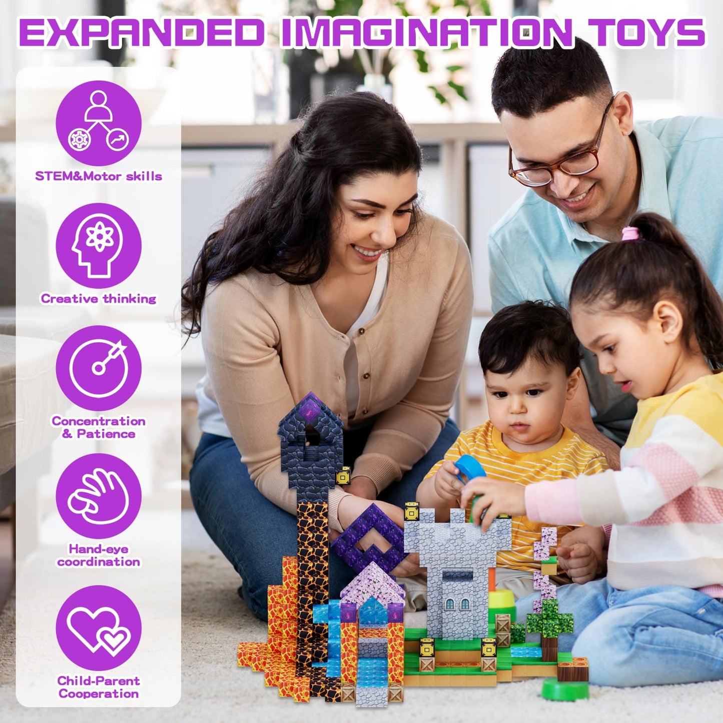 shozaar Magnetic Blocks-120 PCS Large Magnetic Building Blocks Toy for Age 3+ STEM Montessori Sensory Toys for Kids Boys Girls 3 4 5 6 7 8 9 10  Kid's Gift for Birthday Easter Halloween