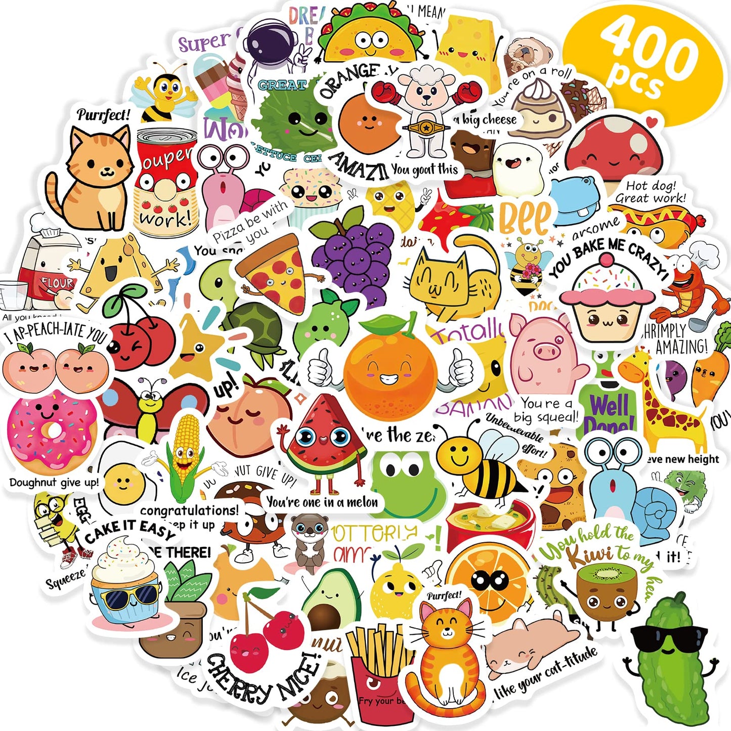 Benresive 400 Pcs Cute Stickers For Kids, Water Bottle Stickers For Kids, 80 Styles Kawaii Stickers Bulk, Fun Vinyl Waterproof Hydroflask Laptop Skateboard Classroom Sticker Packs For Teens Girls