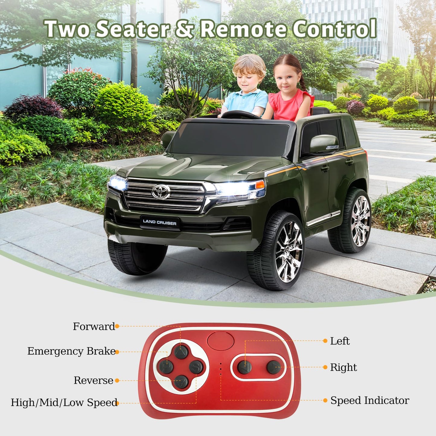 Kids Ride On Truck, Electric Vehicle With Remote Control, 12V Battery Powered, 3 Speeds, Led Lights, Music & Horn, Spring Suspen