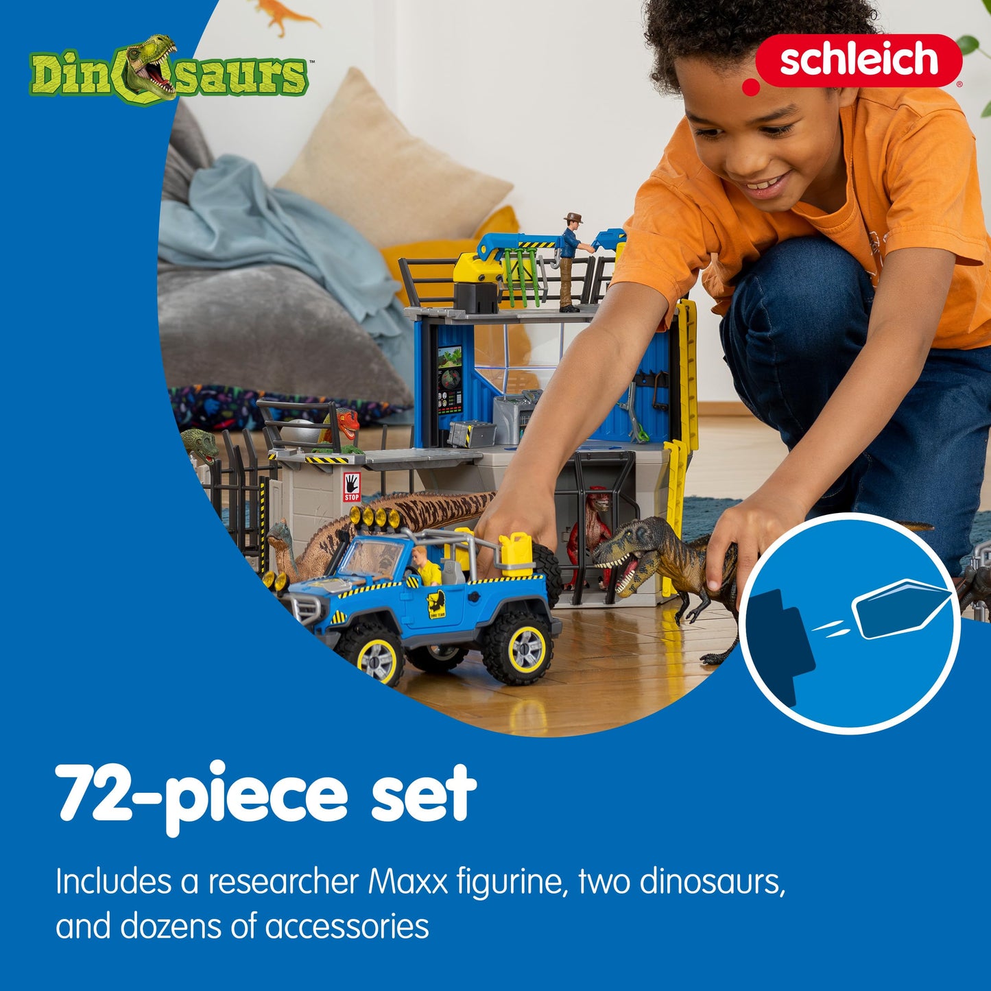 Schleich Dinosaur Toys Science Playset - 33-Piece Set Research Station With Brachiosaurus, Velociraptor, Men Scientist Action Fi