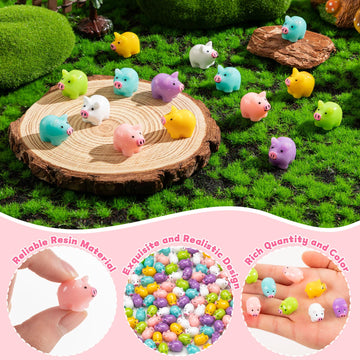 SYWHXY 126PCS Mini Resin Pigs Cute Pigs Figures Miniature, Colorful Tiny Pigs Charms for Cake Topper Garden Landscape Aquarium P