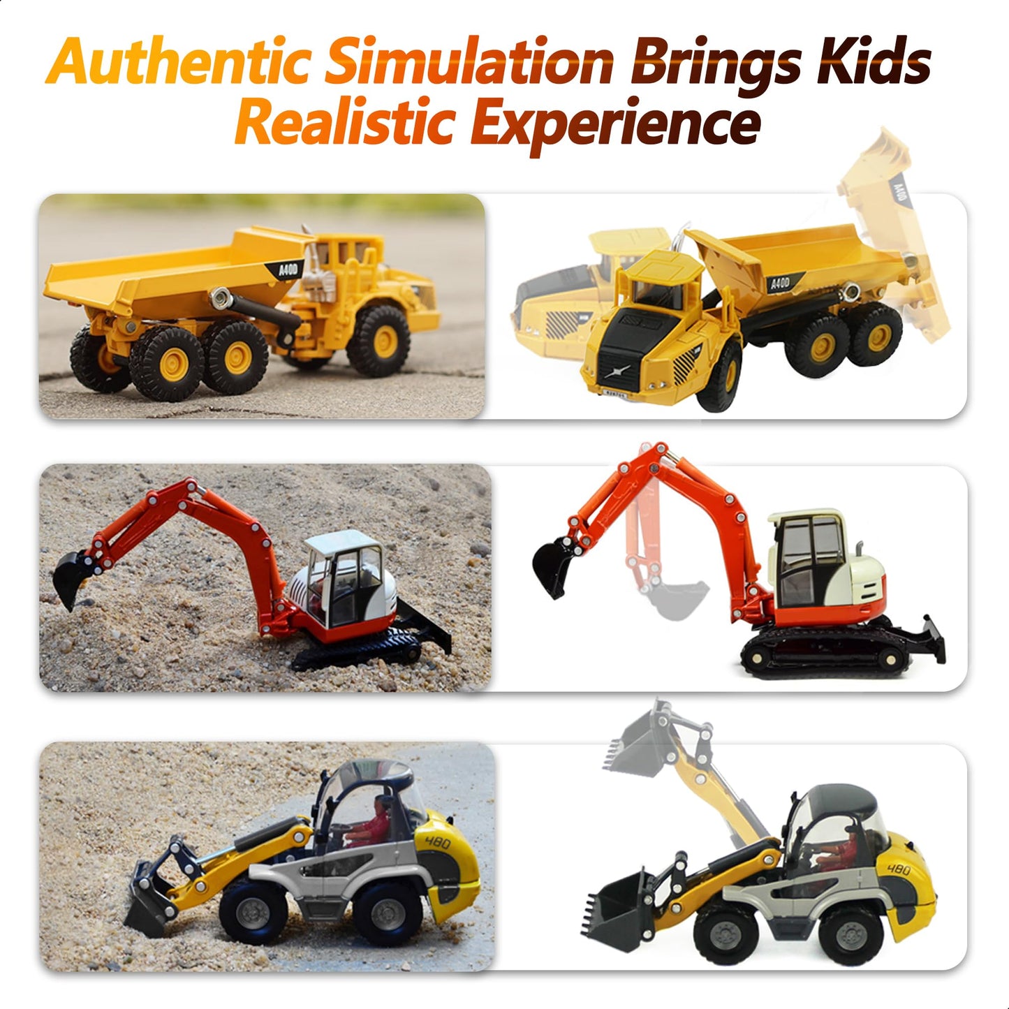 iPlay, iLearn Heavy Duty Construction Playset - Metal Dump Truck, Excavator, Bulldozer, Medium, Gold, Model QL-EUHW-CGJQ