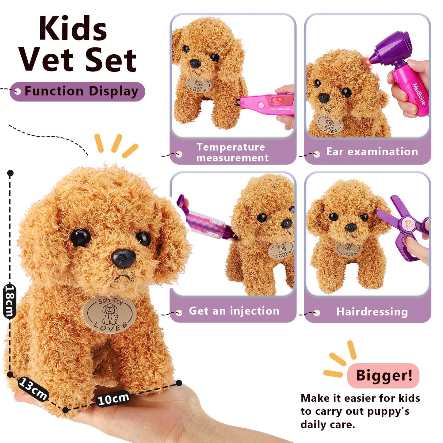 HERSITY Vet Toys Girls Doctor Kit for Kids, Veterinary Pretend Play Puppy Plush Dog Grooming Toy Medical Set Gifts for Toddlers