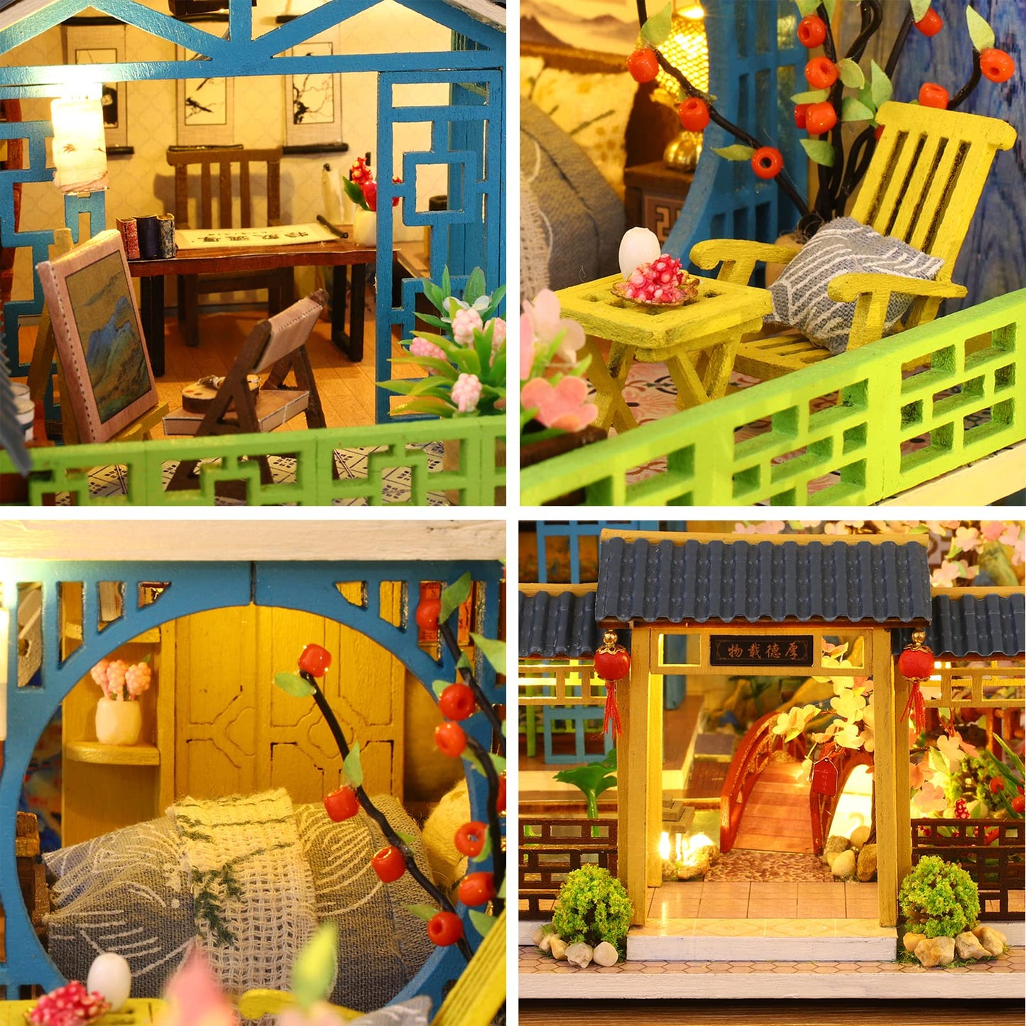 Spilay Dollhouse DIY Miniature Wooden Furniture Kit Mini Handmade Big Castle Model with LED & Music Box 1:24 Scale Creative Doll House Toys for mature-themed Gift