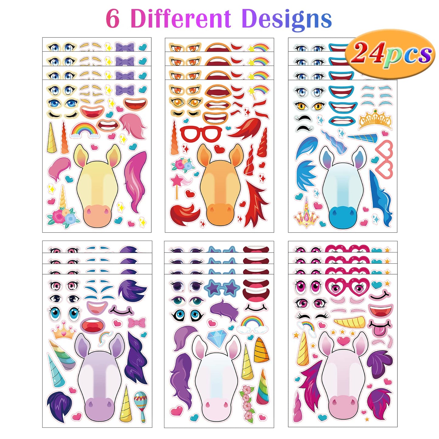 24 Sheets Unicorns Make A Face Sticker Sheets For Kids Todders Activities, Make Your Own Stickers For Kids Birthday Party Favor