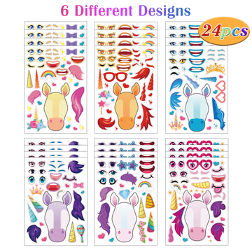 24 Sheets Unicorns Make A Face Sticker Sheets For Kids Todders Activities, Make Your Own Stickers For Kids Birthday Party Favor